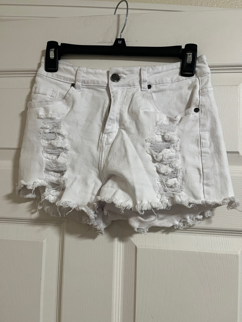 Women’s White Distressed Denim Shorts